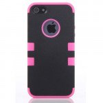 Wholesale iPhone 5 5S Hard Hybrid Case (Black-Hot Pink)